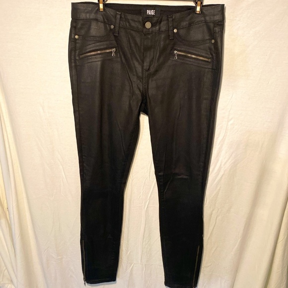 🔥Designer Jeans…2 For $19!!🔥  Paige Glossy Black Jeans with Ankle Zippers - Picture 1 of 4